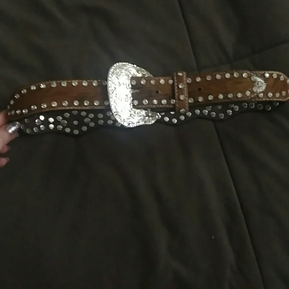 Pony hair rhinestone western belt